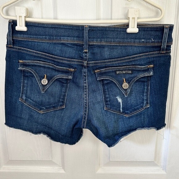 HUDSON Croxley Mid Thigh Medium Wash Denim Shorts Raw Hem Distressed Size 28 - Picture 5 of 10